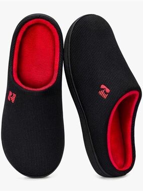 Men's Rock Dove Memory Foam Black & Red Slip-On ISlippers Rubber Sole